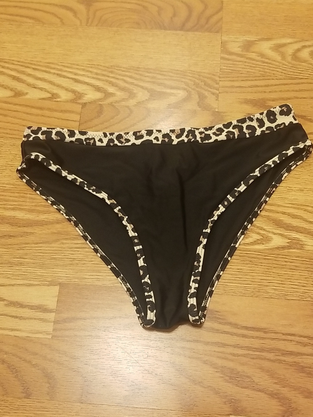 Black Bikini Bottoms with Leopard-Trim Accents